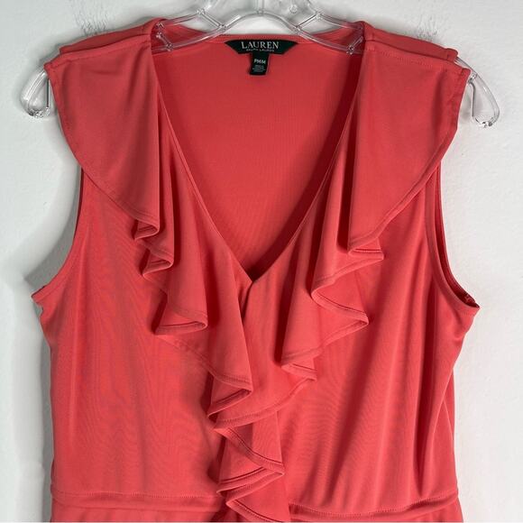 Ralph Lauren peach pink ruffle peplum stretchy preppy office top PM - Picture 2 of 6